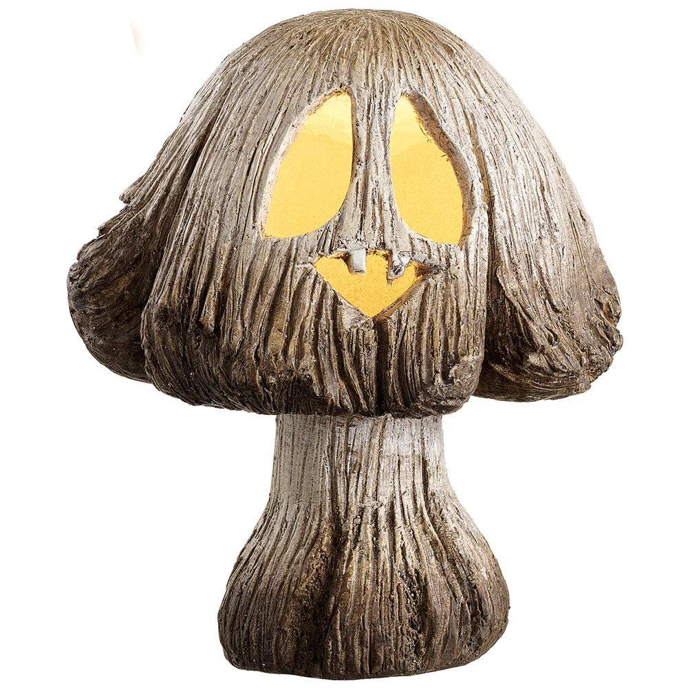 14" Battery Operated Halloween Jack-O-Lantern Mushroom With Light -Brown/Whitewashed