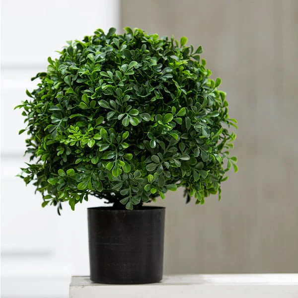 1'4" Boxwood Ball-Shaped Artificial Topiary Tree w/Pot -Green - Image 2
