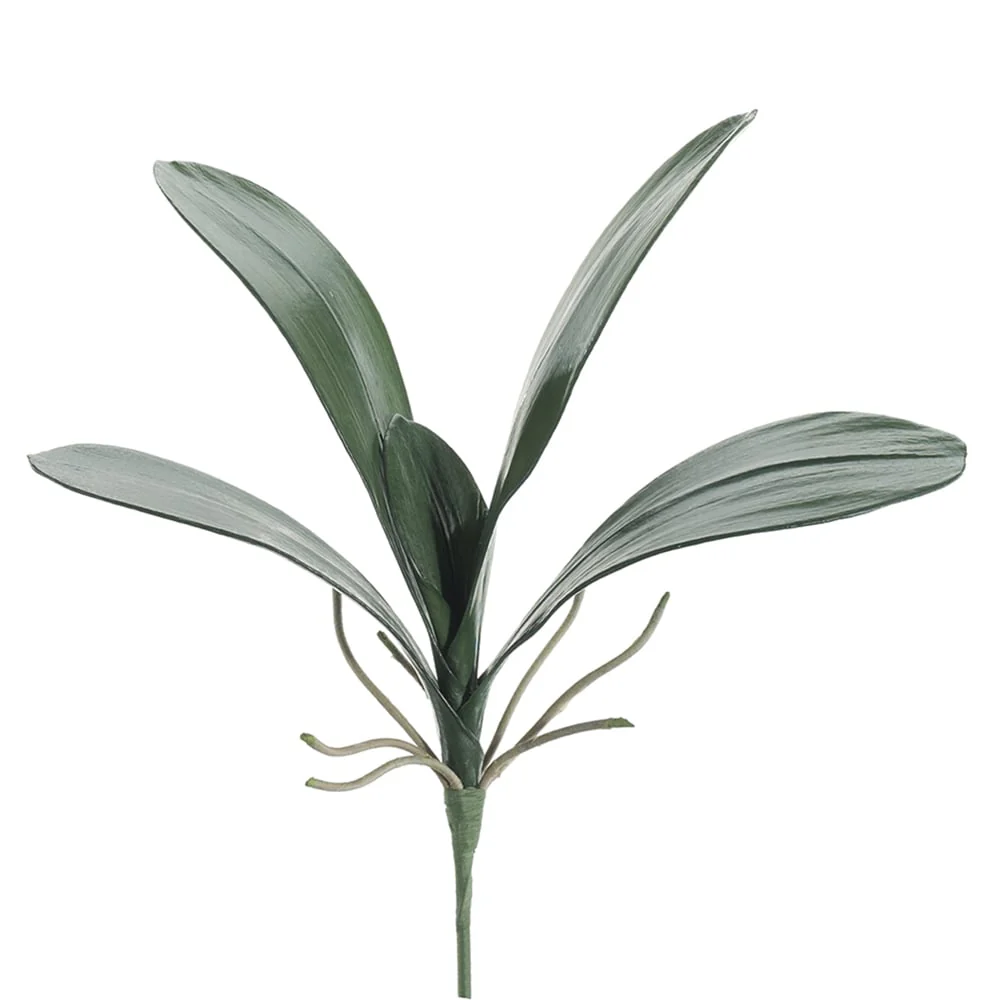 14" Hand-Wrapped Silk Phalaenopsis Orchid Leaf Plant Stem -Green (Pack of 12)