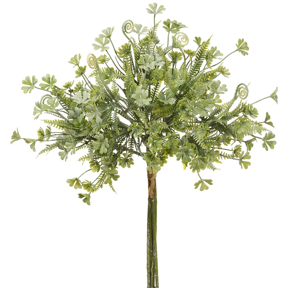 14" Mini Blossom & Fern Silk Flower Stem Bundle -Green (Pack of 12)