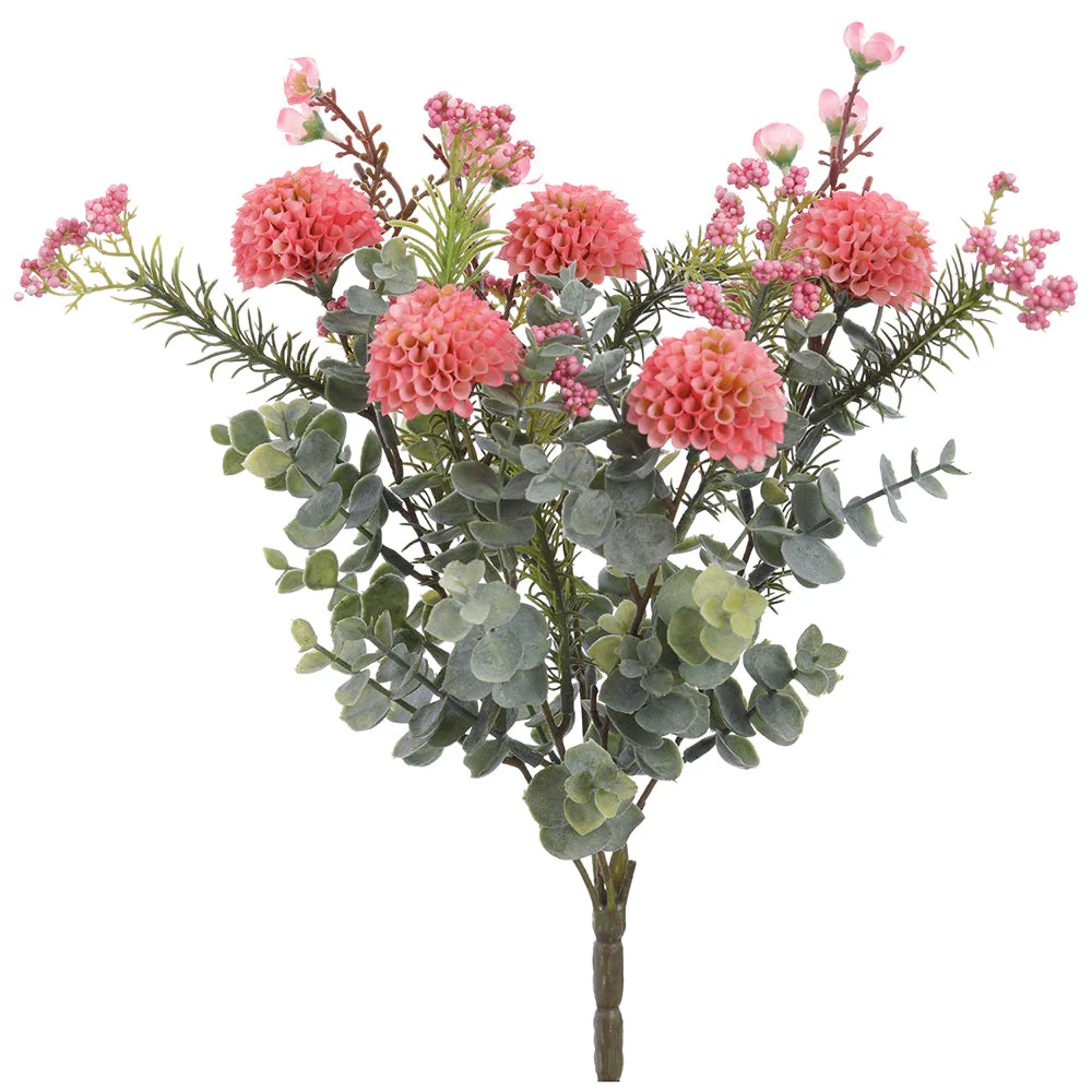 14" Mixed Mini Dahlia & Waxflower Silk Flower Bush -2 Tone Beauty (Pack of 12)