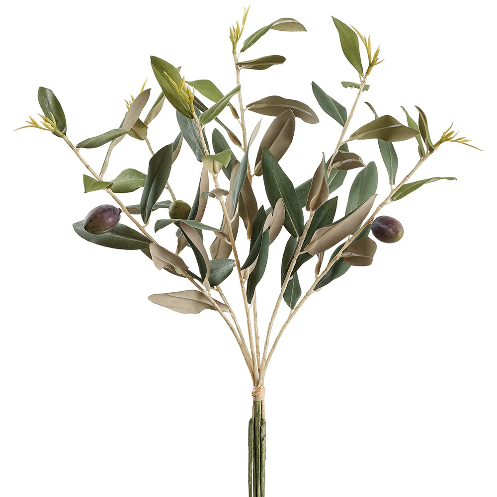 14" Olive Leaf & Berry Silk Stem Bundle -Green (Pack of 8)