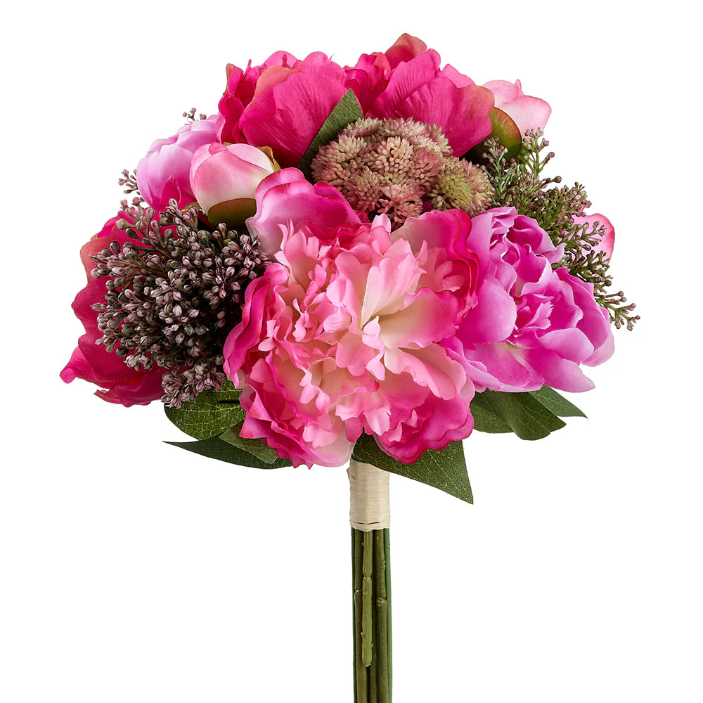 14" Peony & Sedum Silk Flower Bouquet -Beauty/Boysenberry (Pack of 6)