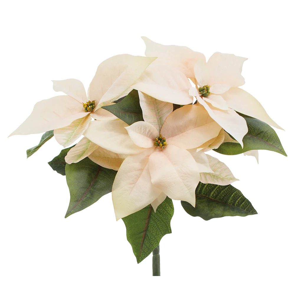 14" Poinsettia Silk Flower Bush -Light Peach (Pack of 12)