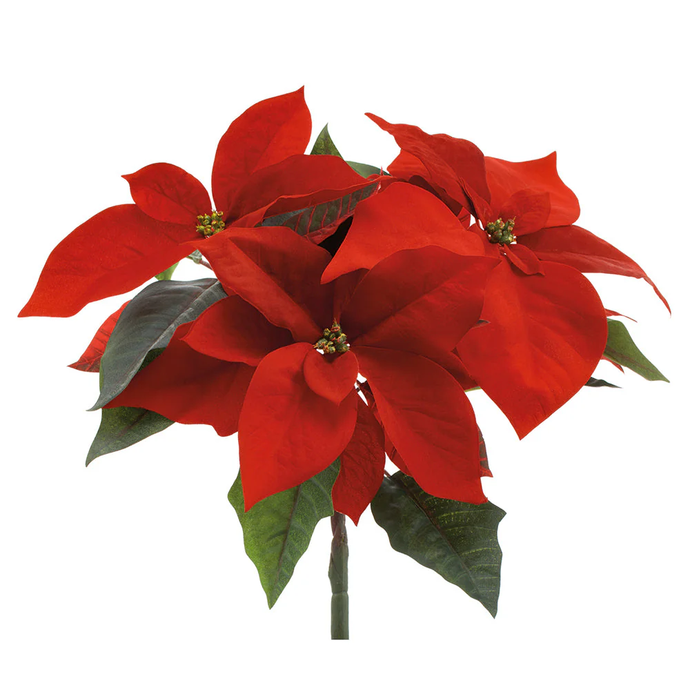 14" Poinsettia Silk Flower Bush -Red (Pack of 12)