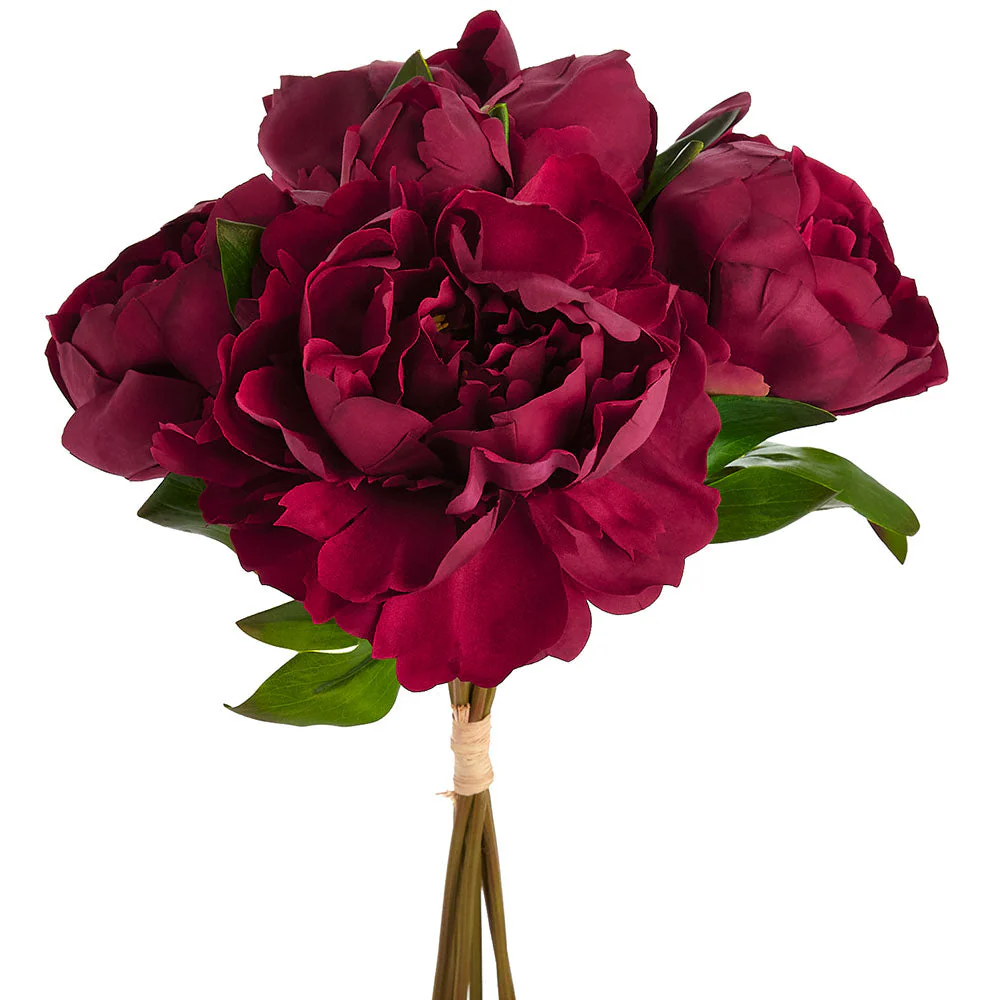 14" Real Touch Peony Silk Flower Stem Bundle -Burgundy (Pack of 12)