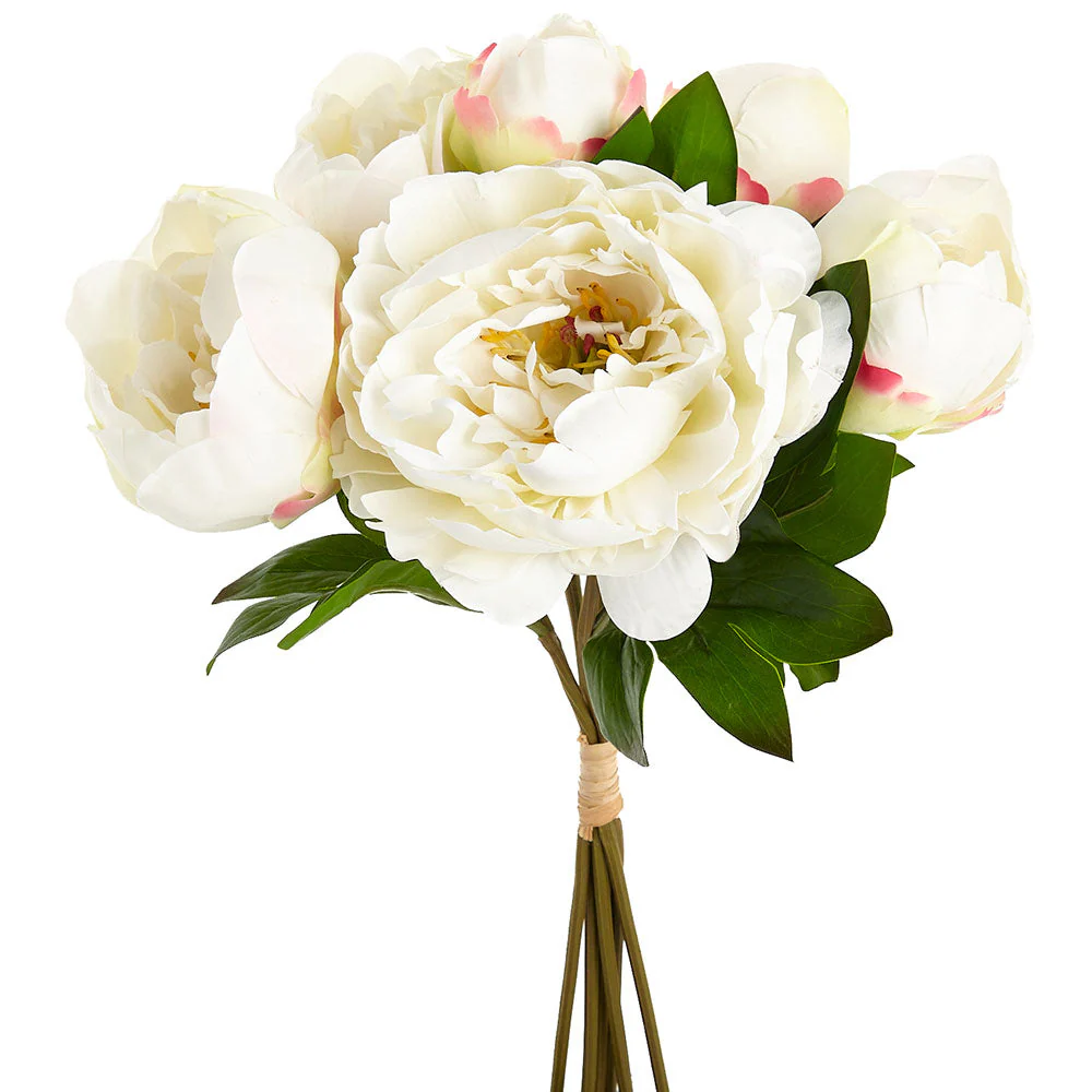 14" Real Touch Peony Silk Flower Stem Bundle -White (Pack of 12)