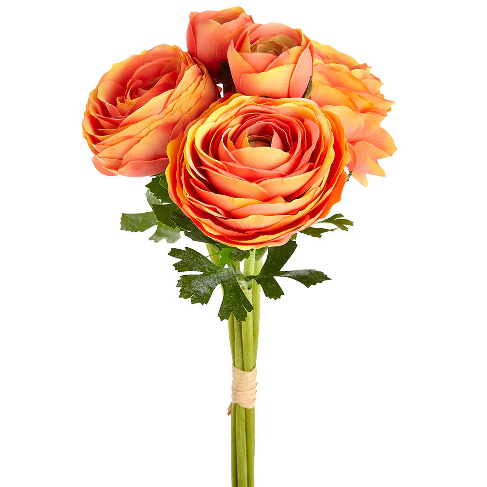 14" Real Touch Ranunculus Silk Flower Bouquet -Orange (Pack of 12)
