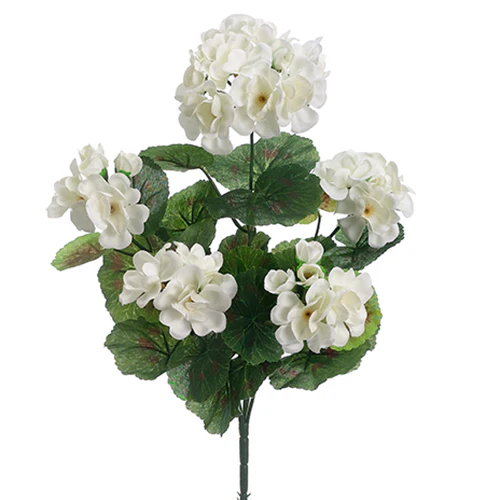 14" Silk Geranium Flower Bush -White (Pack of 18)