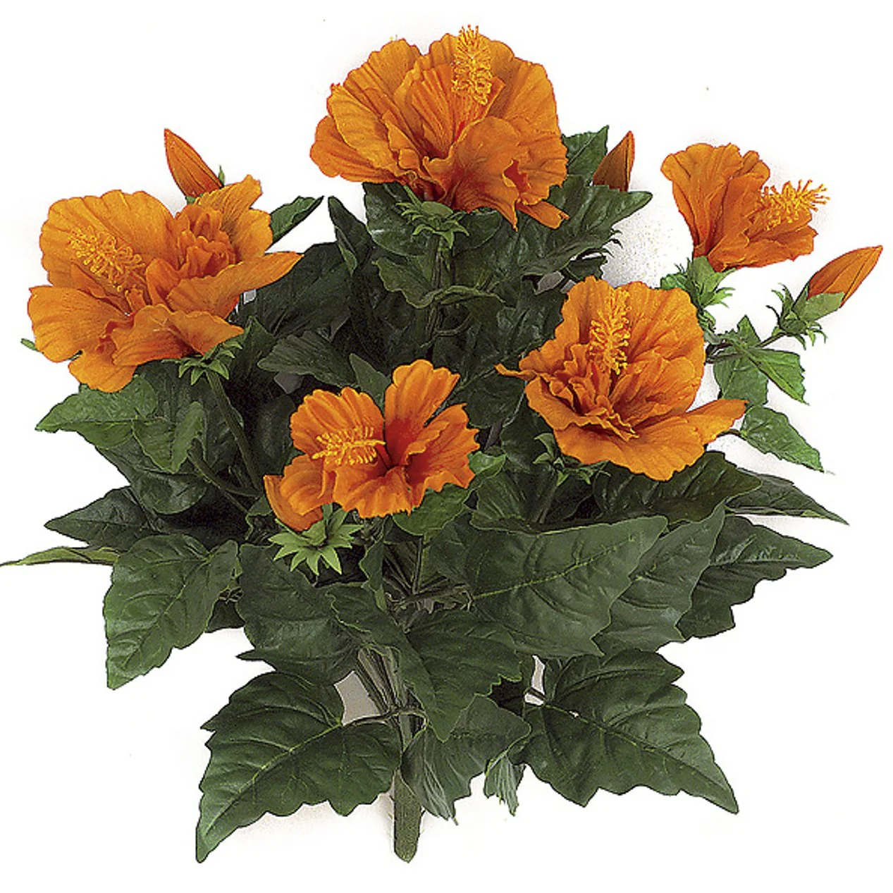 14" Silk Hibiscus Flower Bush -Orange (Pack of 6)