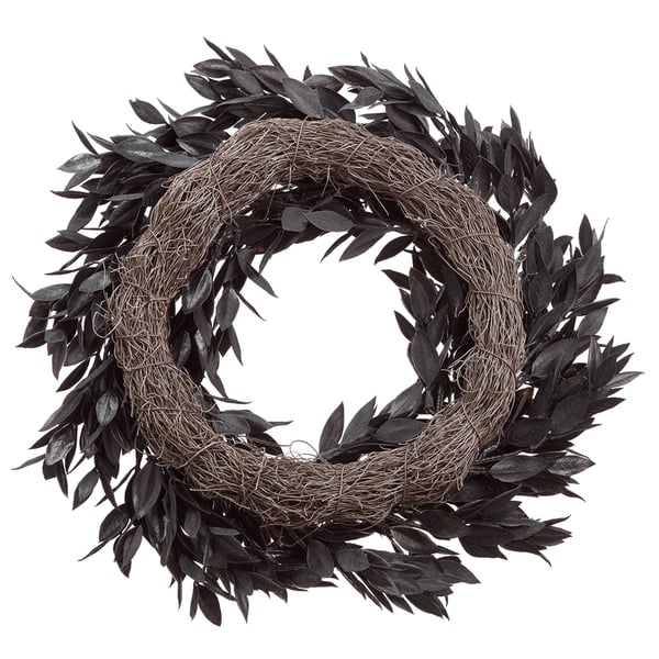 14" Silk Nageia Nagi Leaf Wreath -Black (Pack of 4) - Image 2