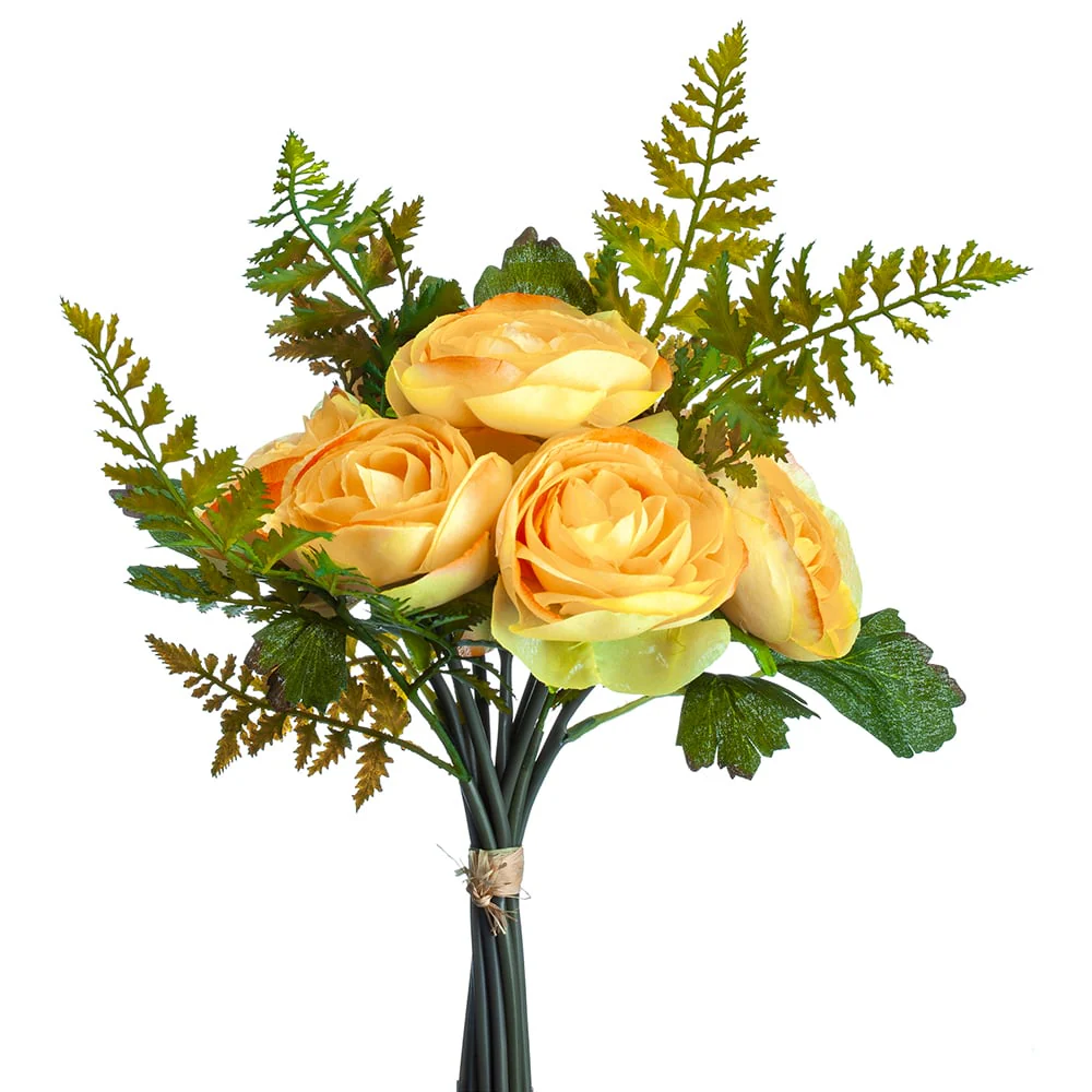 14" Silk Ranunculus Flower Bouquet -Yellow (Pack of 6)