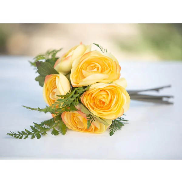 14" Silk Ranunculus Flower Bouquet -Yellow (Pack of 6) - Image 3