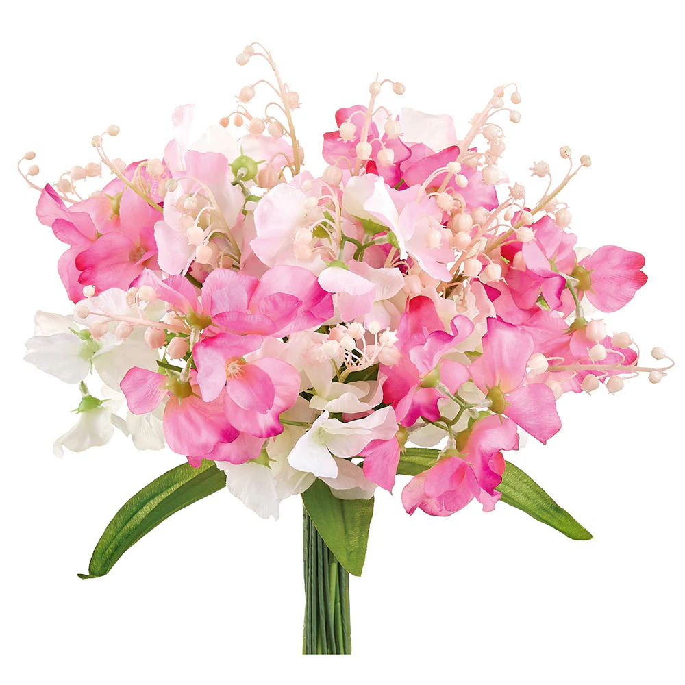 14" Sweet Pea & Lily Of The Valley Silk Flower Bouquet -Pink/White (Pack of 6)