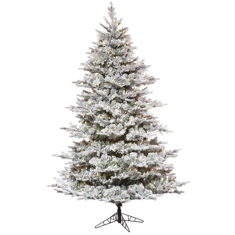 14'Hx104"W PE Flocked Kiana Artificial Christmas Tree, LED Pre-Lit -White
