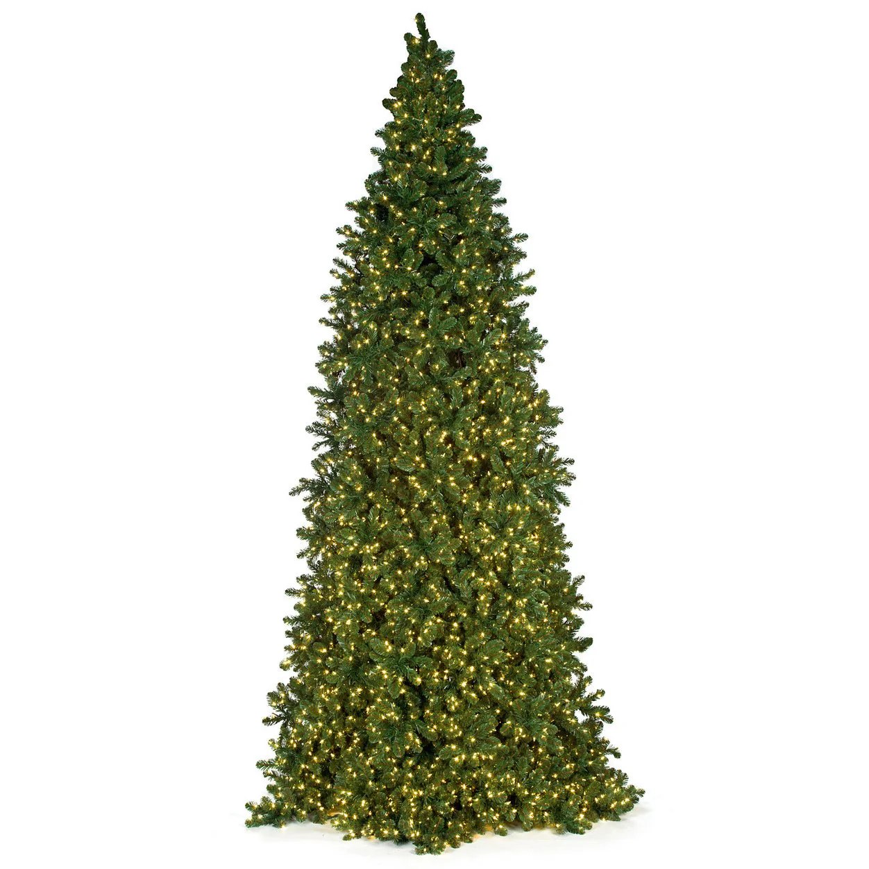 14'Hx84"W Commercial Slim Swiss Pine Artificial Christmas Tree w/Tree Frame, LED Pre-Lit -Green