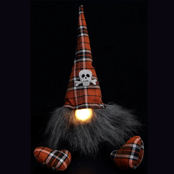 15.25" Battery Operated Halloween Sitting Gnome With Light -Orange/Black (Pack of 12) - Image 2