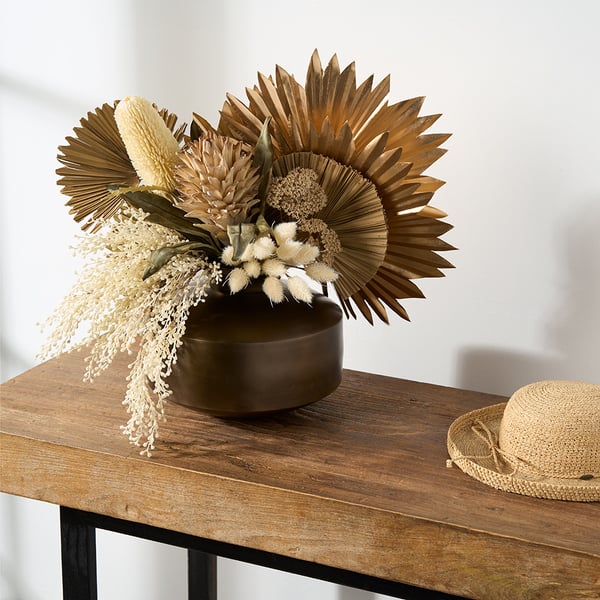 15.35" Artificial Fan Palm Leaf Stem Bundle -Beige (Pack of 6) - Image 3