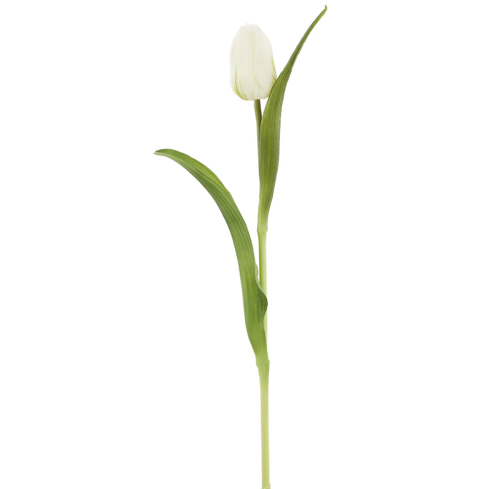 15.5" Real Touch Tulip Silk Flower Bud Stem -White (Pack of 12)