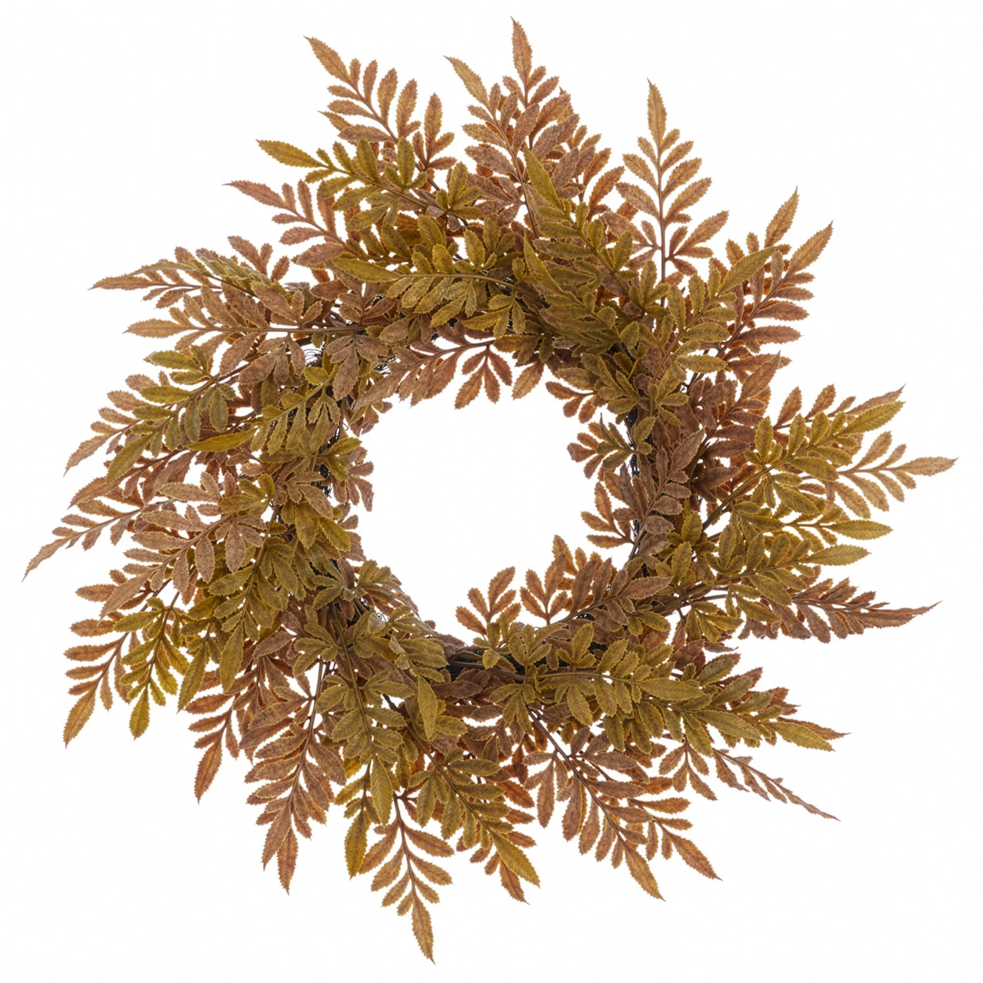 15" Artificial Fern Leaf Wreath -Brown/Green (Pack of 3)