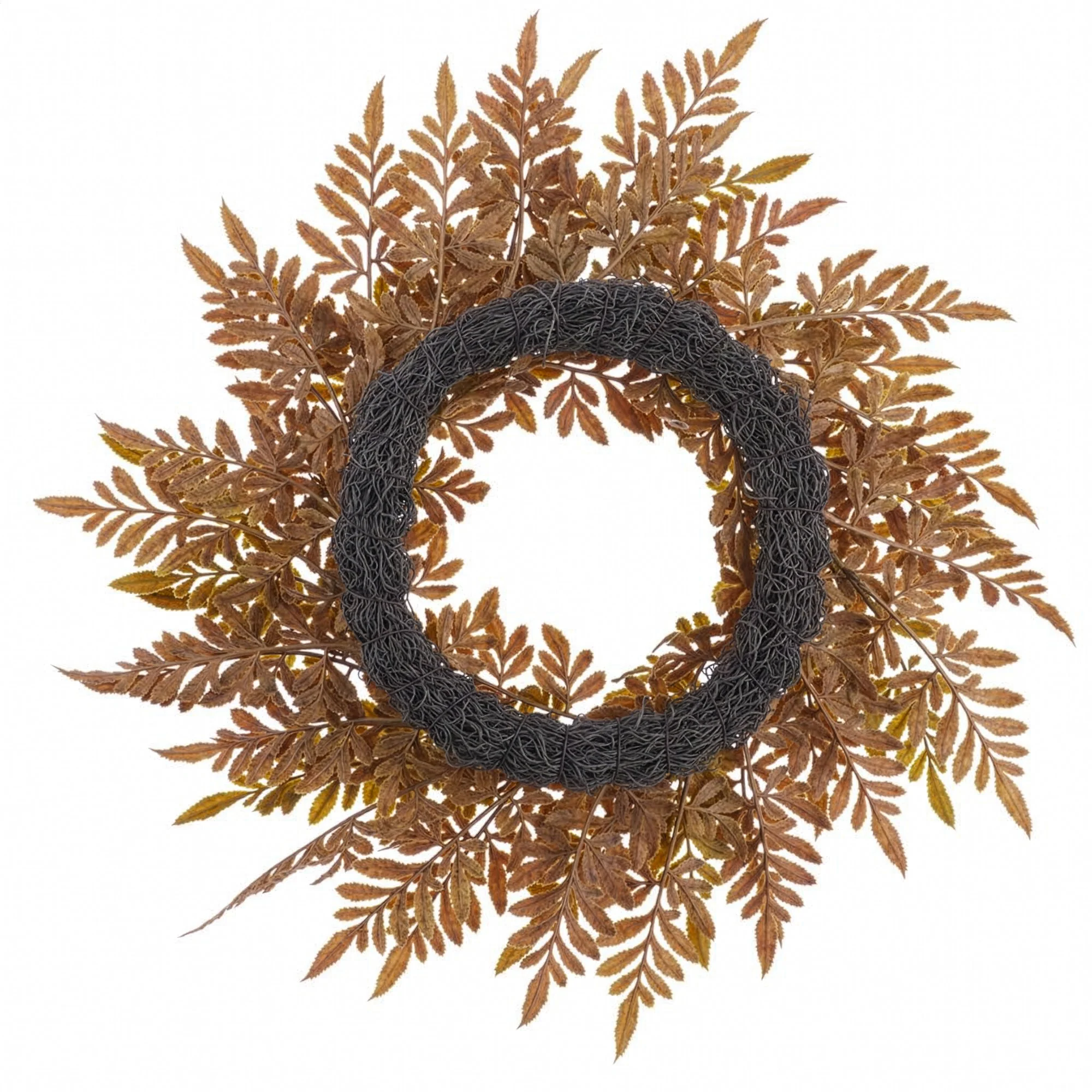 15" Artificial Fern Leaf Wreath -Brown/Green (Pack of 3) - Image 2