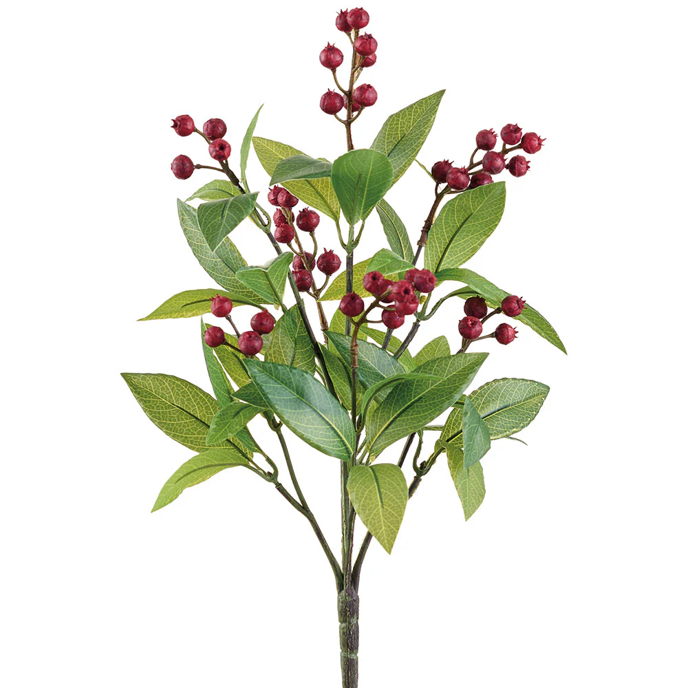 15" Artificial Laurel Leaf & Berry Plant -Green/Red (Pack of 12)