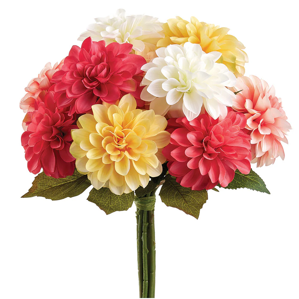 15" Dahlia Silk Flower Bouquet -Mixed Colors (Pack of 6)