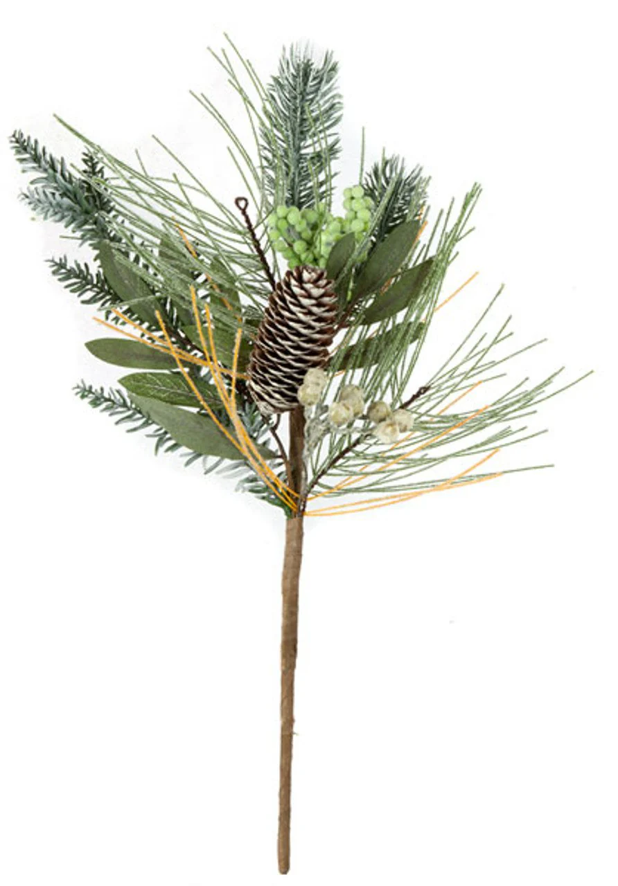 15" Frosted Mixed Greenery & Berry Artificial Stem -Green/White (Pack of 12) - Image 3