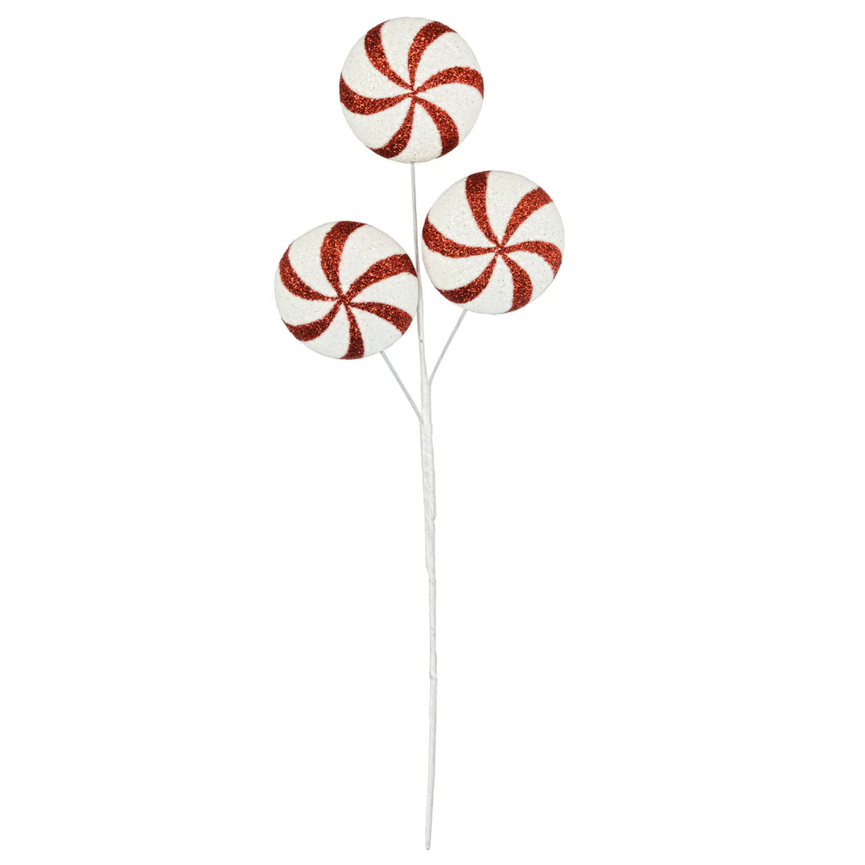 15" Glittered Artificial Candy Pick Stem -Red/White (Pack of 12)