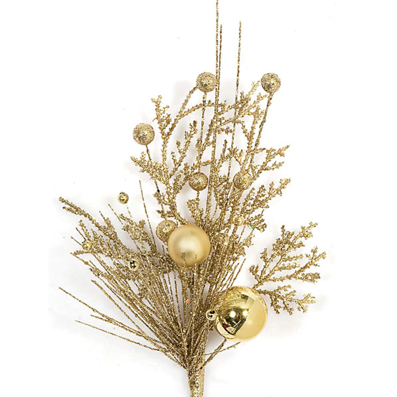 15" Glittered Metallic Artificial Berry & Ball Stem -Gold (Pack of 24)
