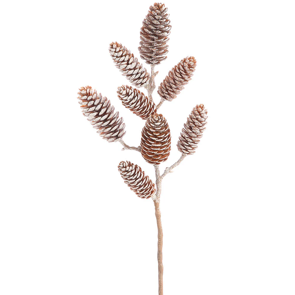 15" Iced Plastic Artificial Pinecone Stem -Brown (Pack of 12)