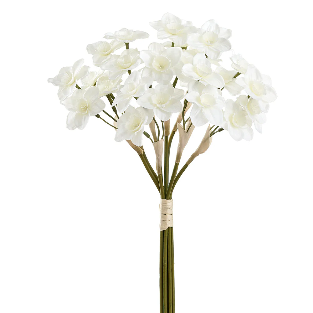15" Narcissus Silk Flower Stem Bundle -White (Pack of 12)