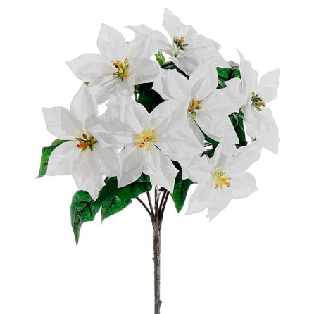 15" Outdoor Water-Resistant Artificial Poinsettia Flower Bush -White (Pack of 12)