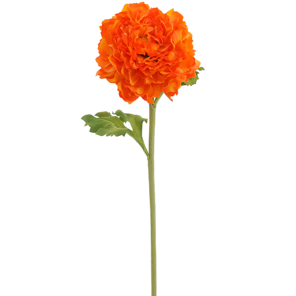 15" Real Touch Ranunculus Silk Flower Stem -Orange (Pack of 12)