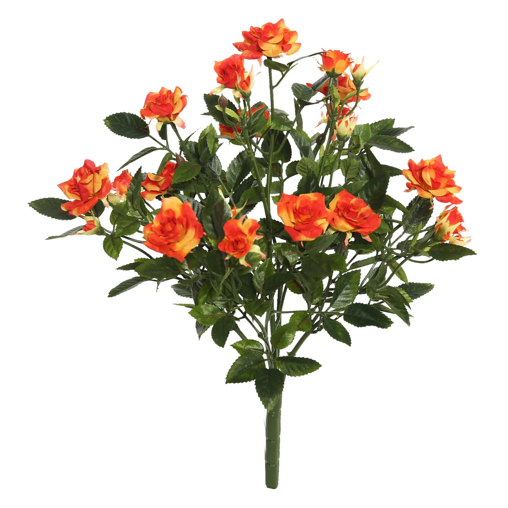 15" Silk Mini Diamond Rose Flower Bush -Orange (Pack of 4)