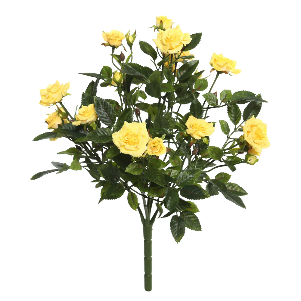 15" Silk Mini Diamond Rose Flower Bush -Yellow (Pack of 4)