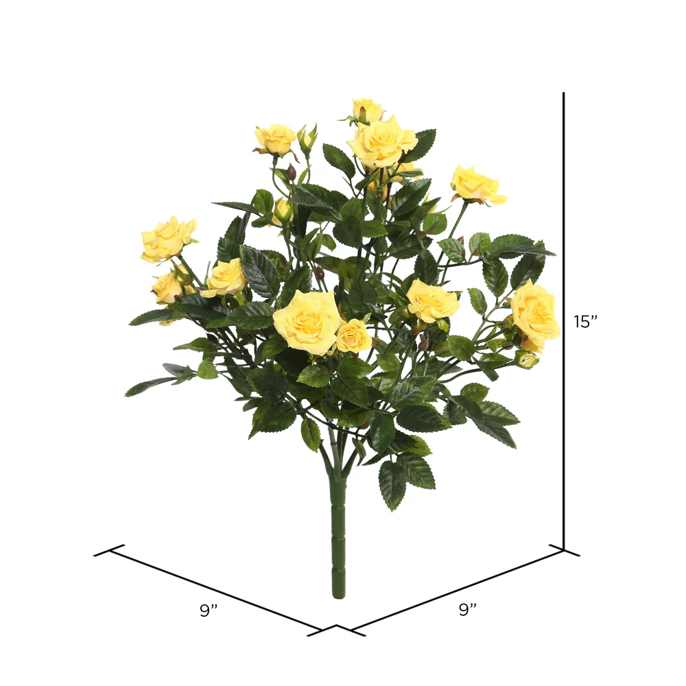 15" Silk Mini Diamond Rose Flower Bush -Yellow (Pack of 4) - Image 3