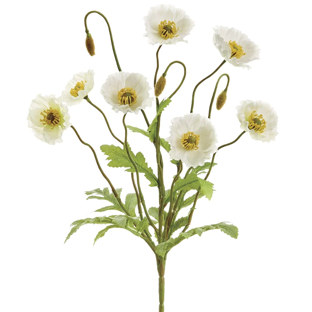 15" Silk Poppy Flower Bush -Cream (Pack of 12)