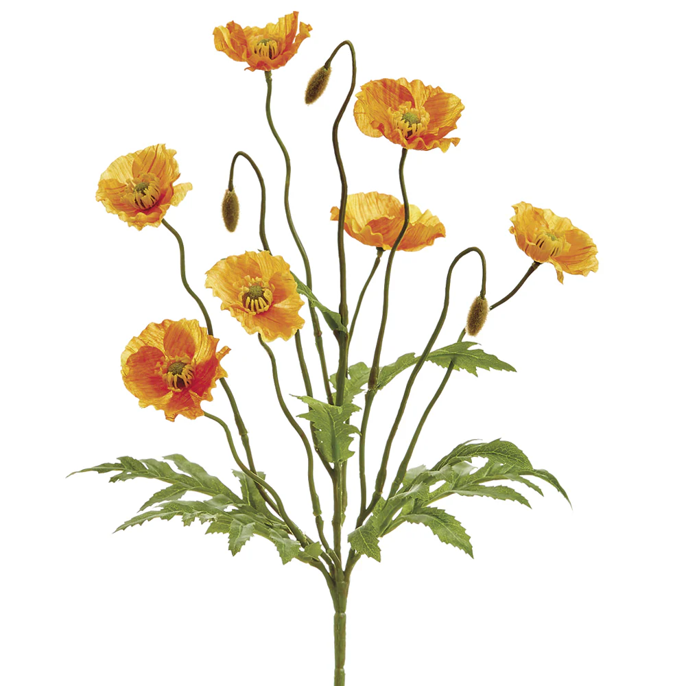 15" Silk Poppy Flower Bush -Orange (Pack of 12)