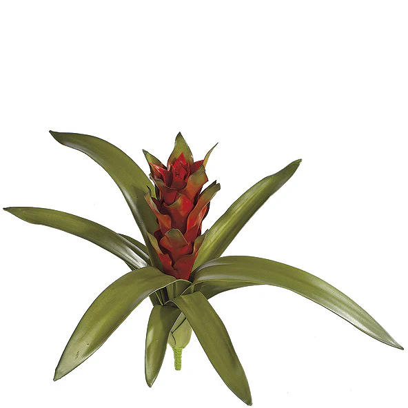 15" Soft-Touch Artificial Bromeliad Plant Flower Bush -Red (Pack of 4)
