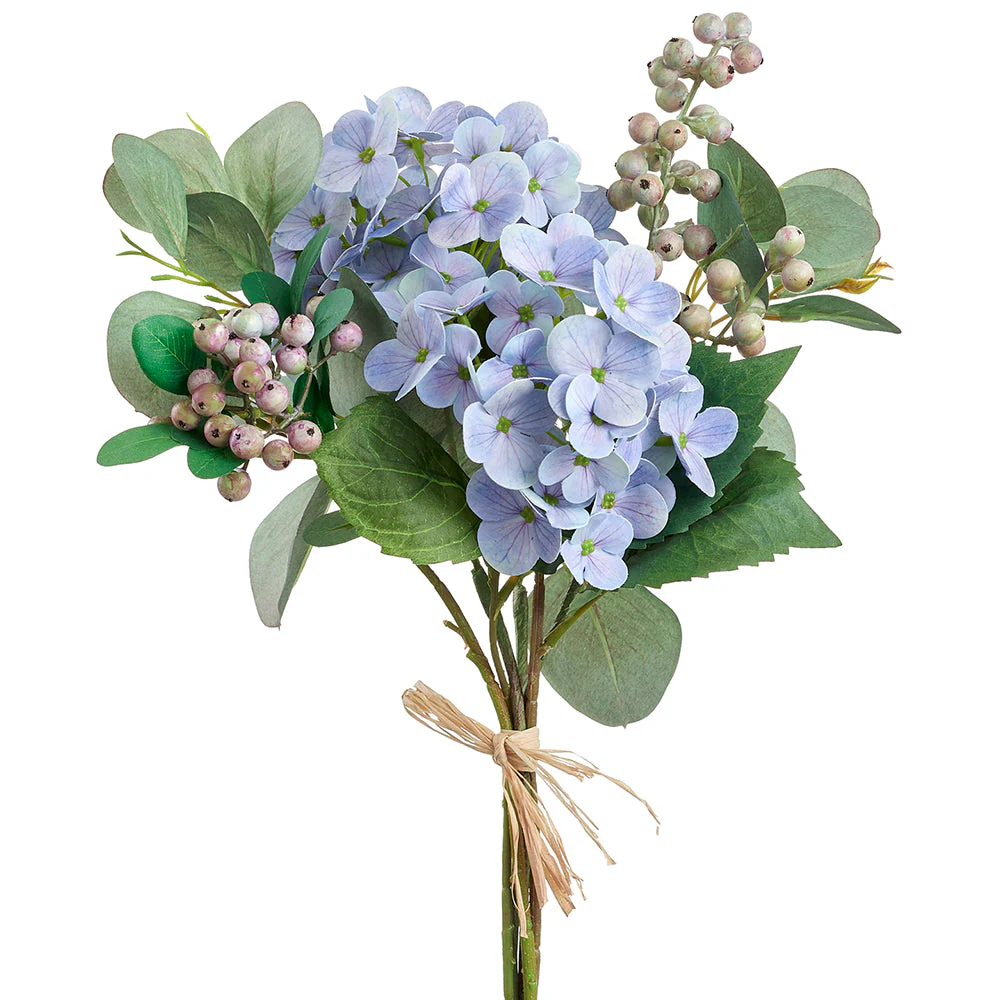16.5" Hydrangea & Eucalyptus Silk Flower Bouquet -Blue (Pack of 8)