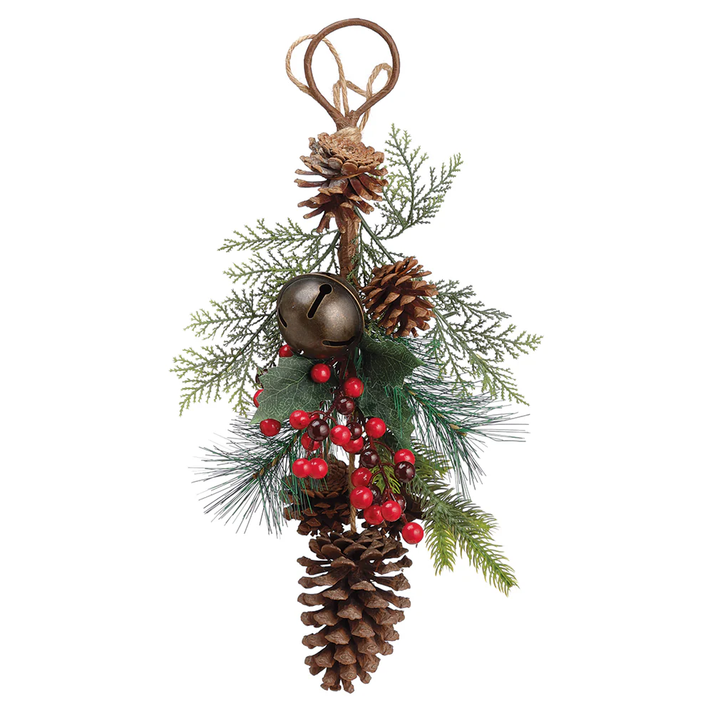16" Artificial Pinecone, Berry, Bell & Pine Teardrop Swag -Red/Brown (Pack of 6)