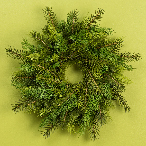 16" Cedar & Pine Artificial Wreath -2 Tone Green (Pack of 4) - Image 2