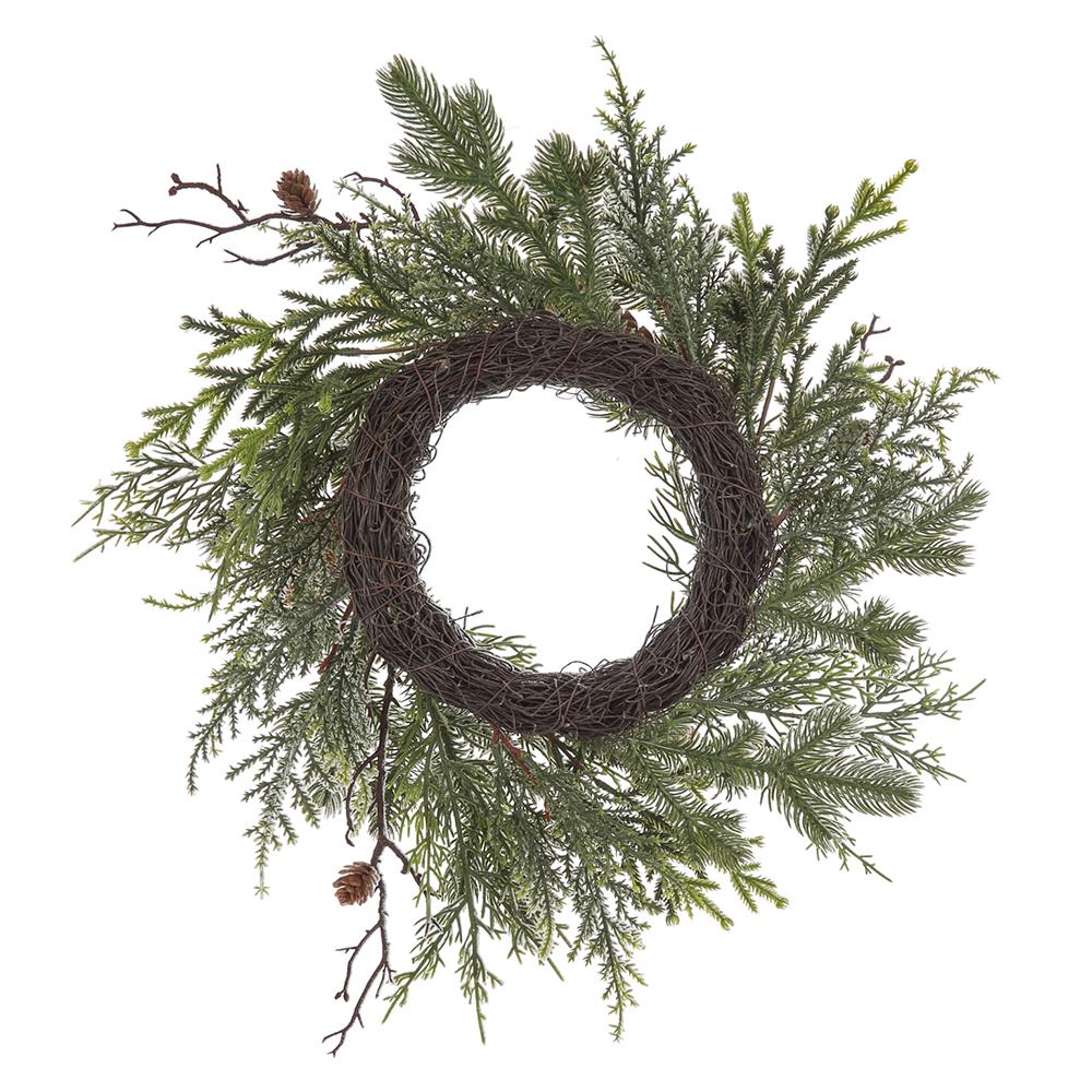 16" Flocked Artificial Pinecone & Pine Wreath -White/Green (Pack of 2) - Image 2
