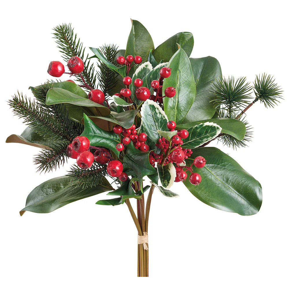 16" Holly, Berry & Pine Artificial Stem Bundle -Red/Green (Pack of 12)