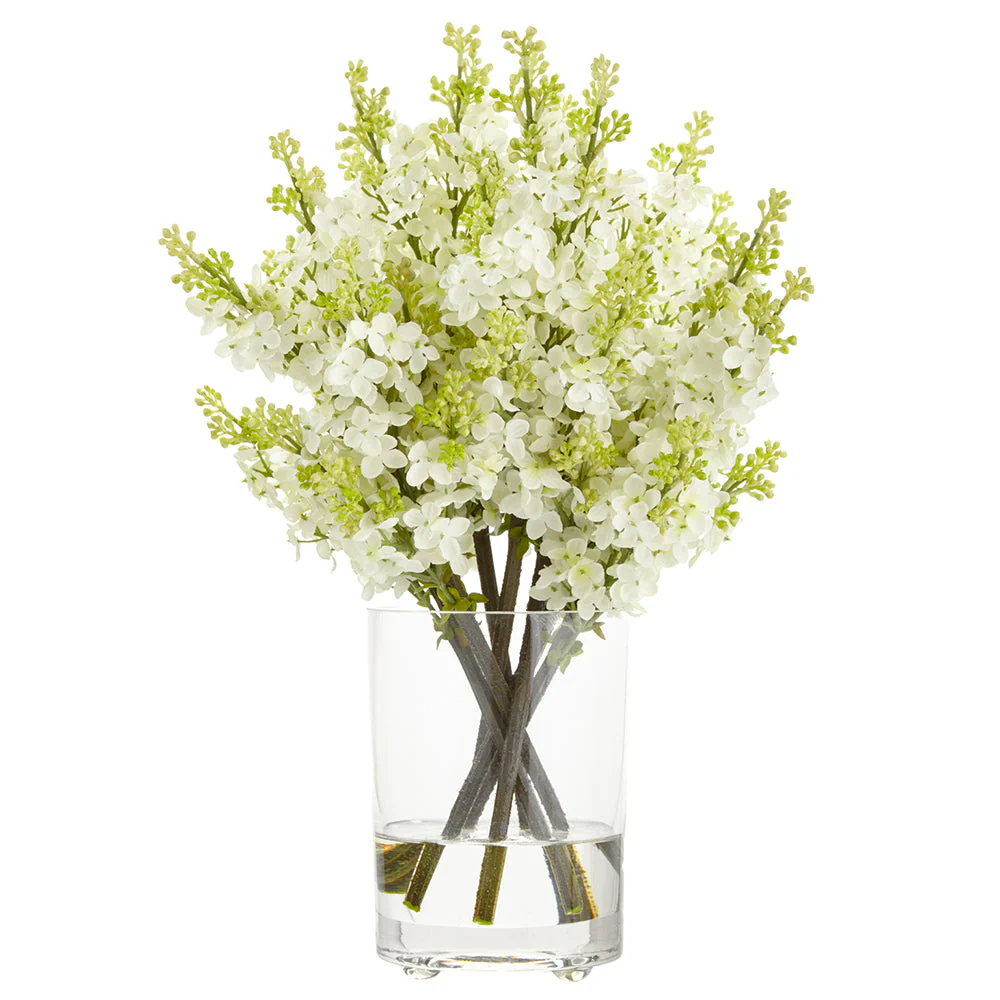 16" Lilac Silk Flower Arrangement w/Glass Vase -Cream (Pack of 2)
