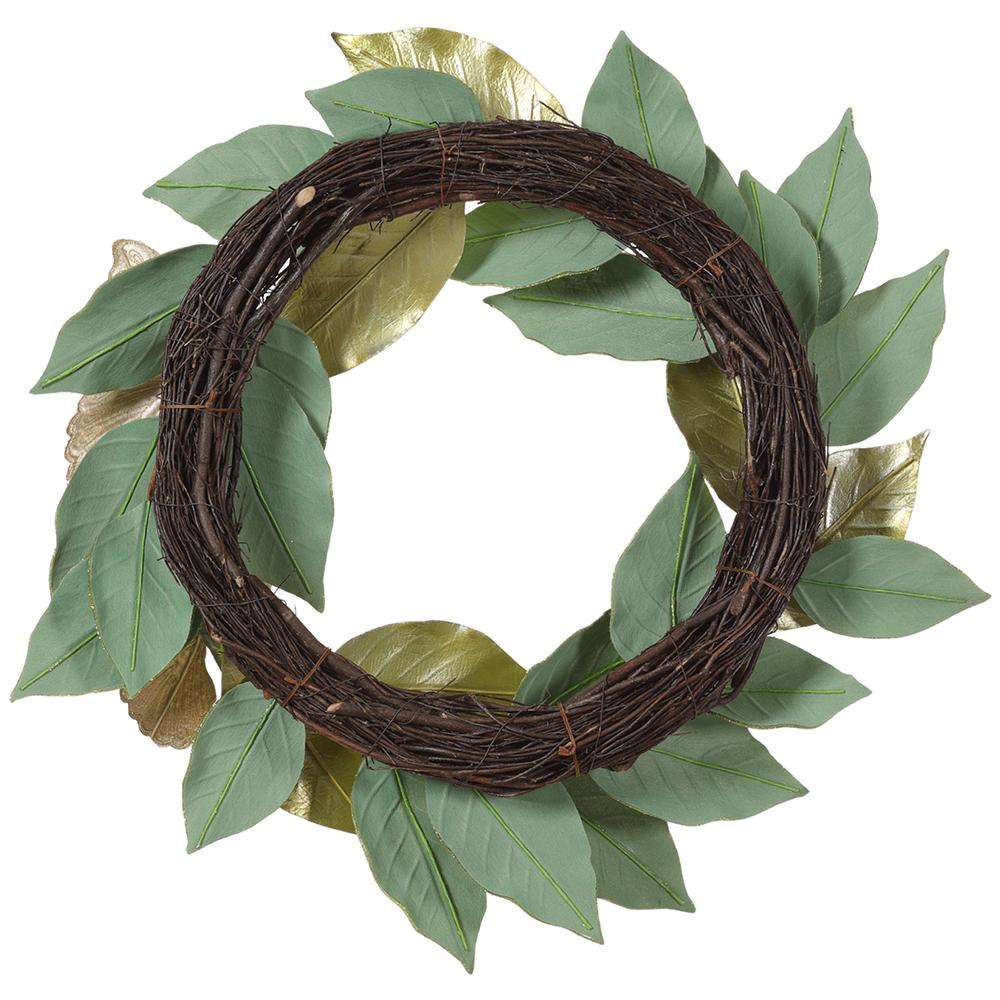 16" Metallic Velvet Artificial Magnolia Leaf & Butterfly Wreath -Green (Pack of 2) - Image 2