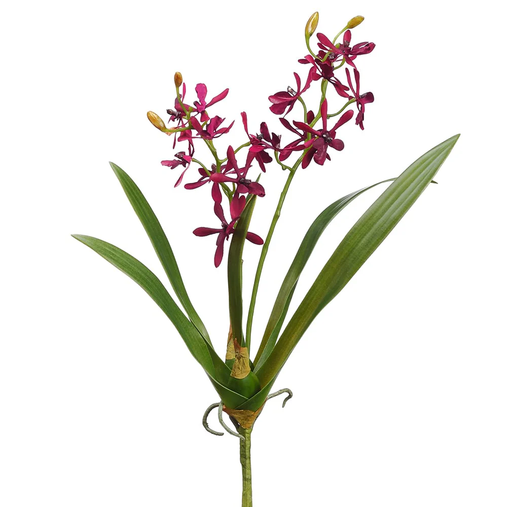 16" Mini Hand-Wrapped Silk Cattleya Orchid Flower Stem -Burgundy (Pack of 12)