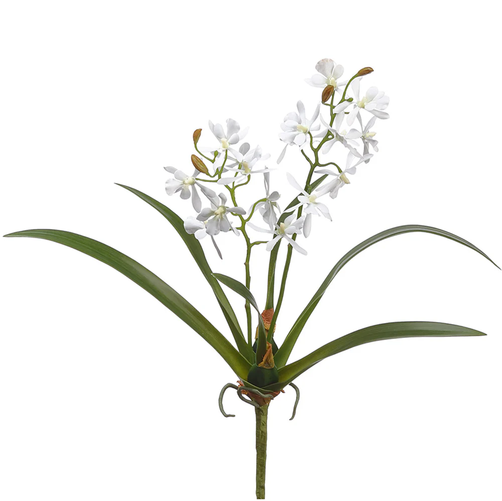 16" Mini Hand-Wrapped Silk Cattleya Orchid Flower Stem -White (Pack of 12)