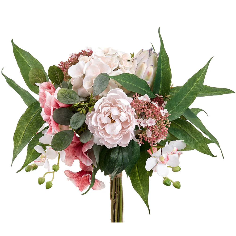 16" Peony, Protea & Orchid Silk Flower Bouquet -Blush/Pink (Pack of 2)